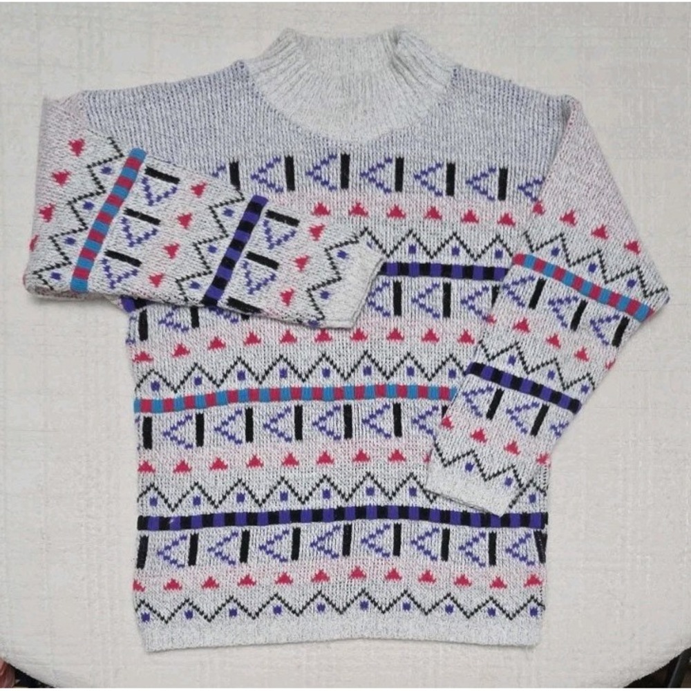 Vintage Croquet Club Sweater USA Made Women's Large Geometric Knit 80's 90's